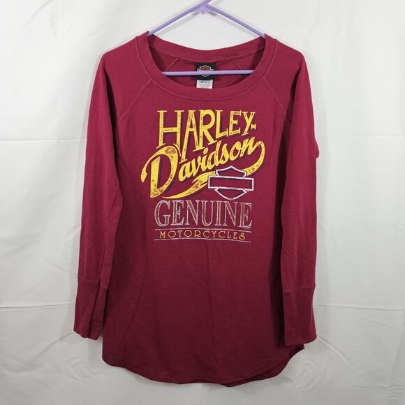 Harley-Davidson Tops - Harley Davidson L/S Curved Hem Burgundy T-Shirt Ladies Sz S Kansas City MO